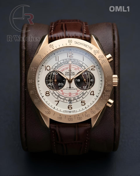 (OS)🖤⭐ Omega Leather Rose Gold White Brown (OML1)