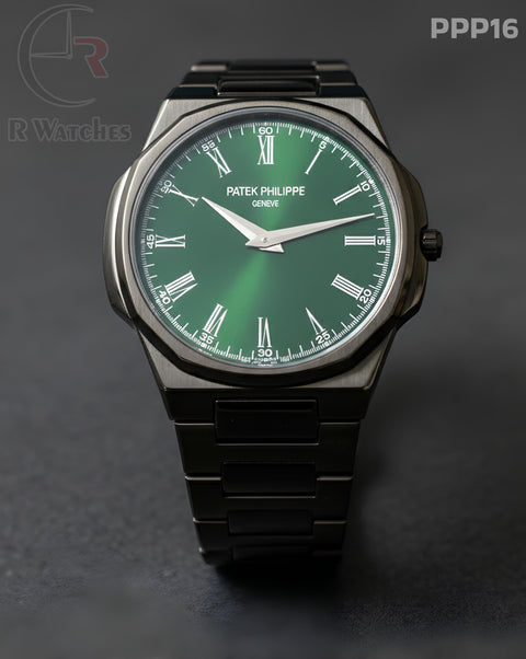 (OS)🖤⭐ Patek Philippe Black Green Roman Dial (PPP16)