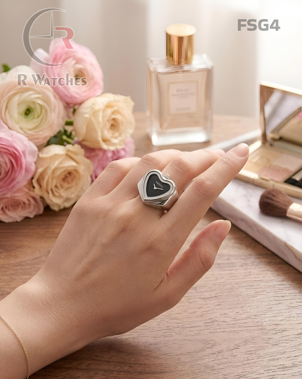 (OS)🖤⬆️ Fossil Girls Ring Heart Silver Black (FSG4)