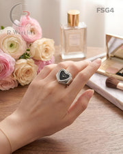 (OS)🖤⬆️ Fossil Girls Ring Heart Silver Black (FSG4)