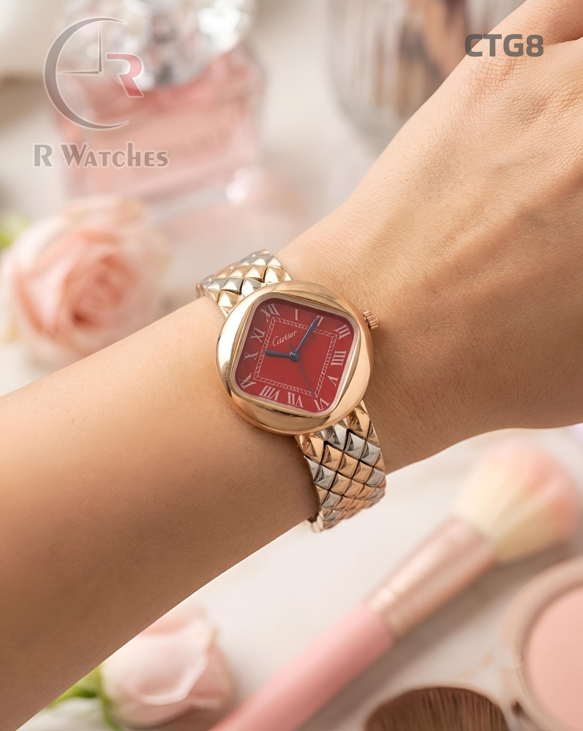 (OS)🖤⭐🔁 Cartier Girls Dual Tone Red Roman Dial (CTG8)