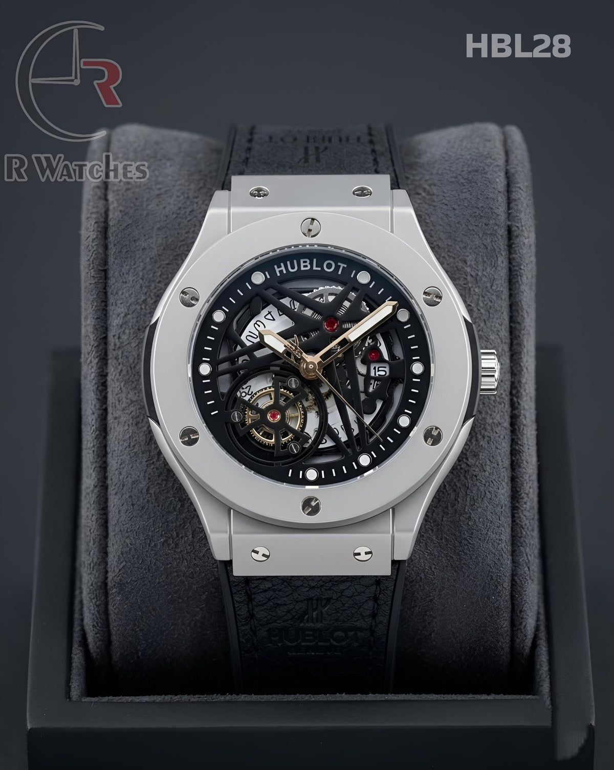 (OS)🖤 Hublot Machinery Leather Silver Black (HBL28)