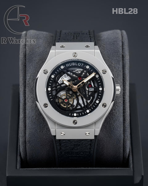 (OS)🖤 Hublot Machinery Leather Silver Black (HBL28)