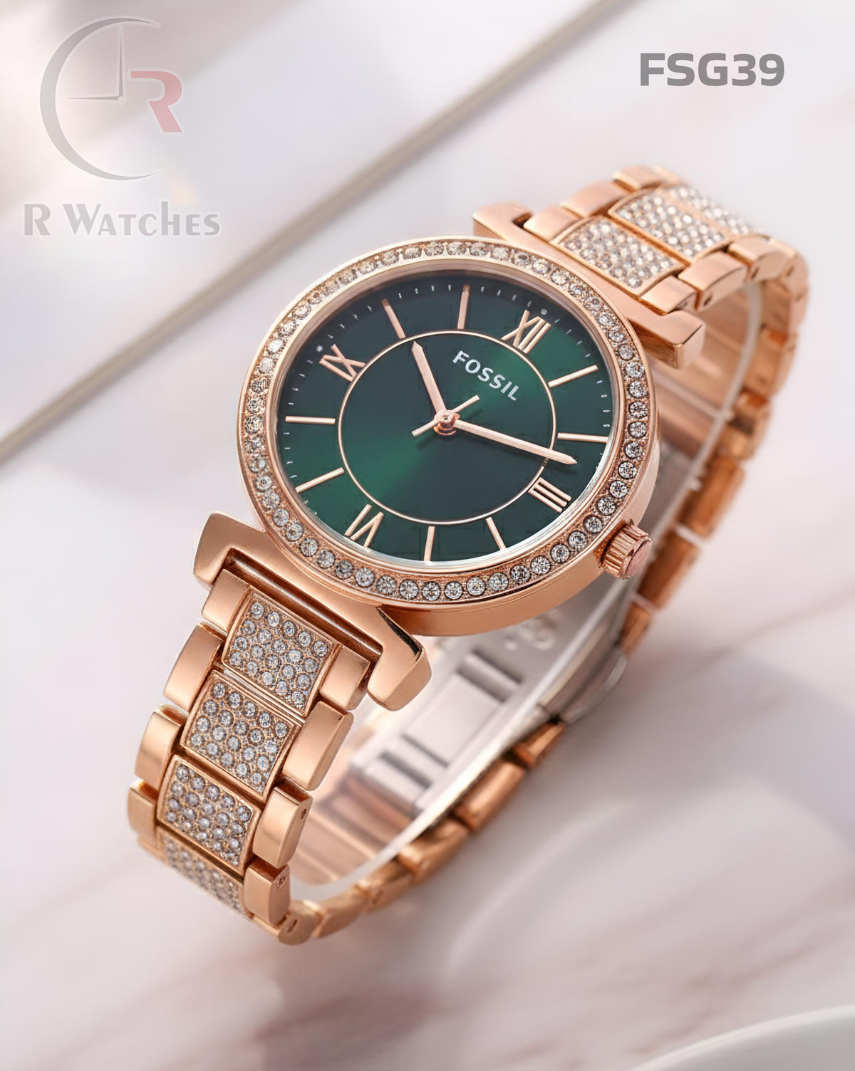 (OS)🖤⭐ Fossil Girls Rose Gold Green Dial (FSG39)