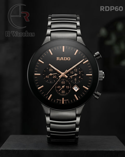 (OS2)🖤⭐ Rado Full Black Rose Gold Dial (RDP60)