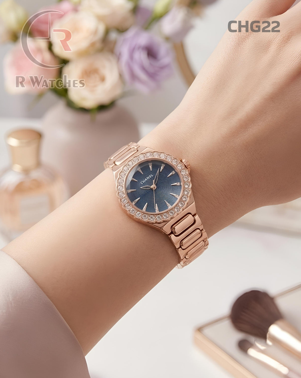 (OS)🖤⭐ Chanel girls rose gold blue dimond (CHG22)