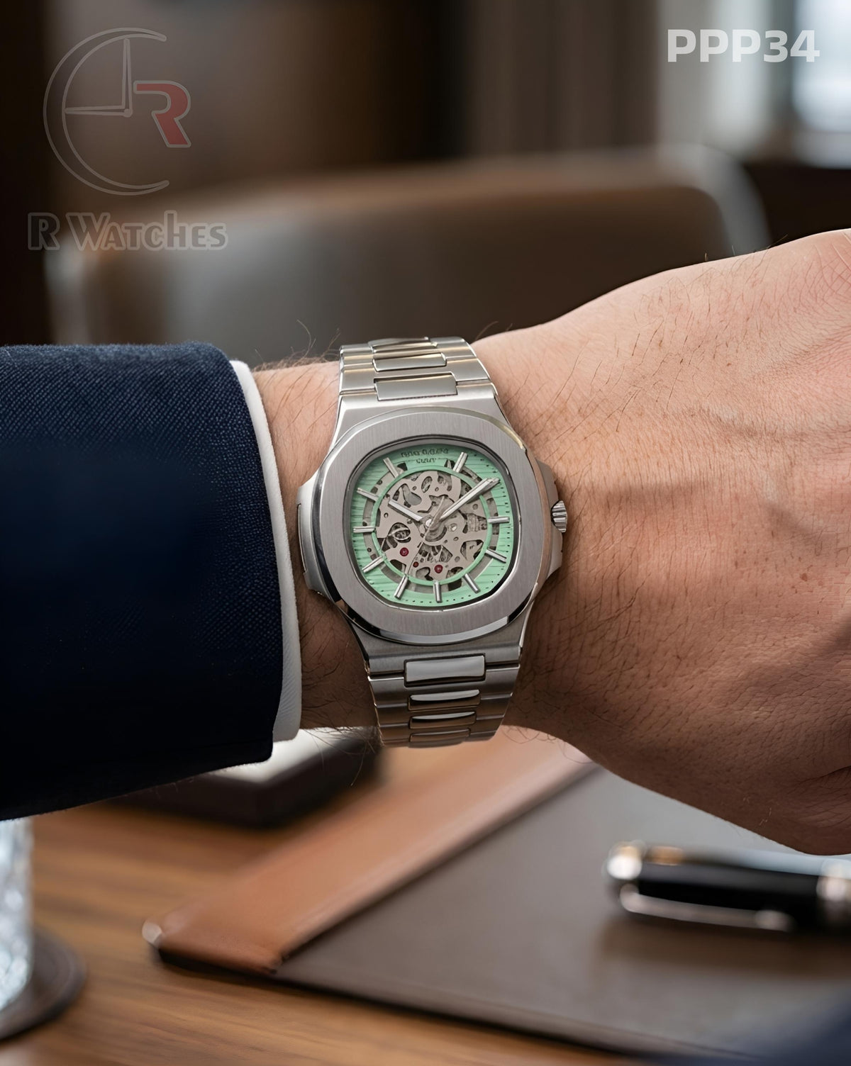 (OS)🖤⭐ Patek Philippe Machinery Silver Blue (PPP34)