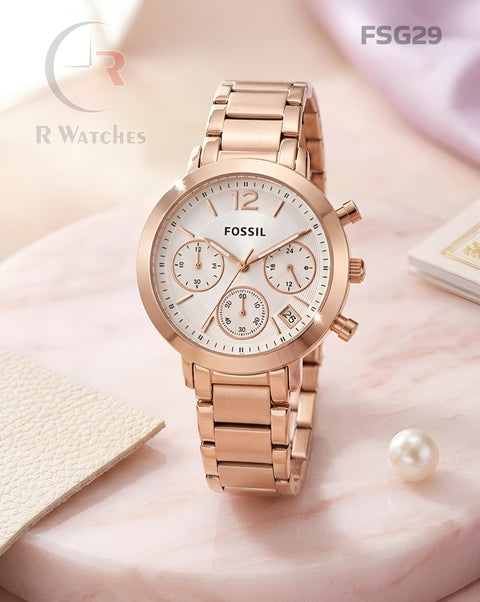 (SS)🖤⭐ Fossil Girls Rose Gold White Dial (FSG29)