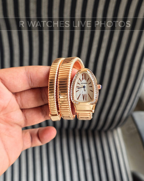 (SS)🖤⬆️⭐ Bvlgari Snake Girls Diamond Rose Gold White(BVG9)