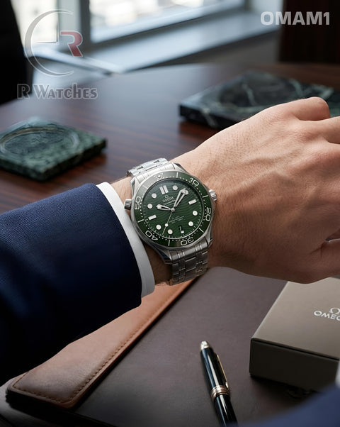 (OS)🖤⬆️🔁 Omega Automatic Seamaster Silver Green (OMAM1)