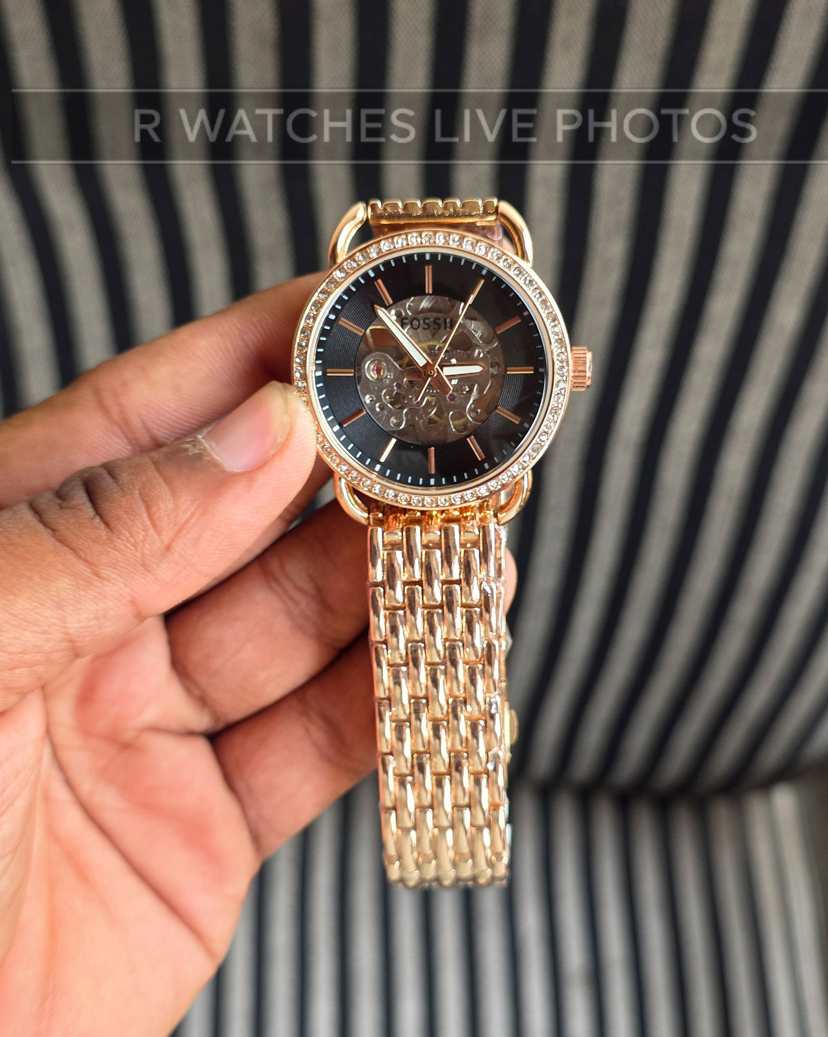 (SS)🖤⬆️⭐ Fossil Girls Automatic Diamond Rose Gold Black (FSGA5)