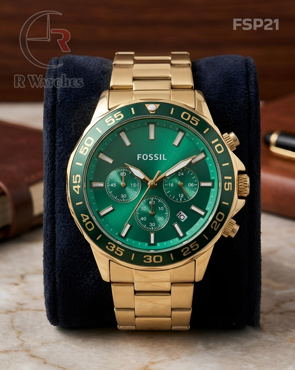 (OS)🖤⭐ Fossil new Premium chrono gold green (FSP21)
