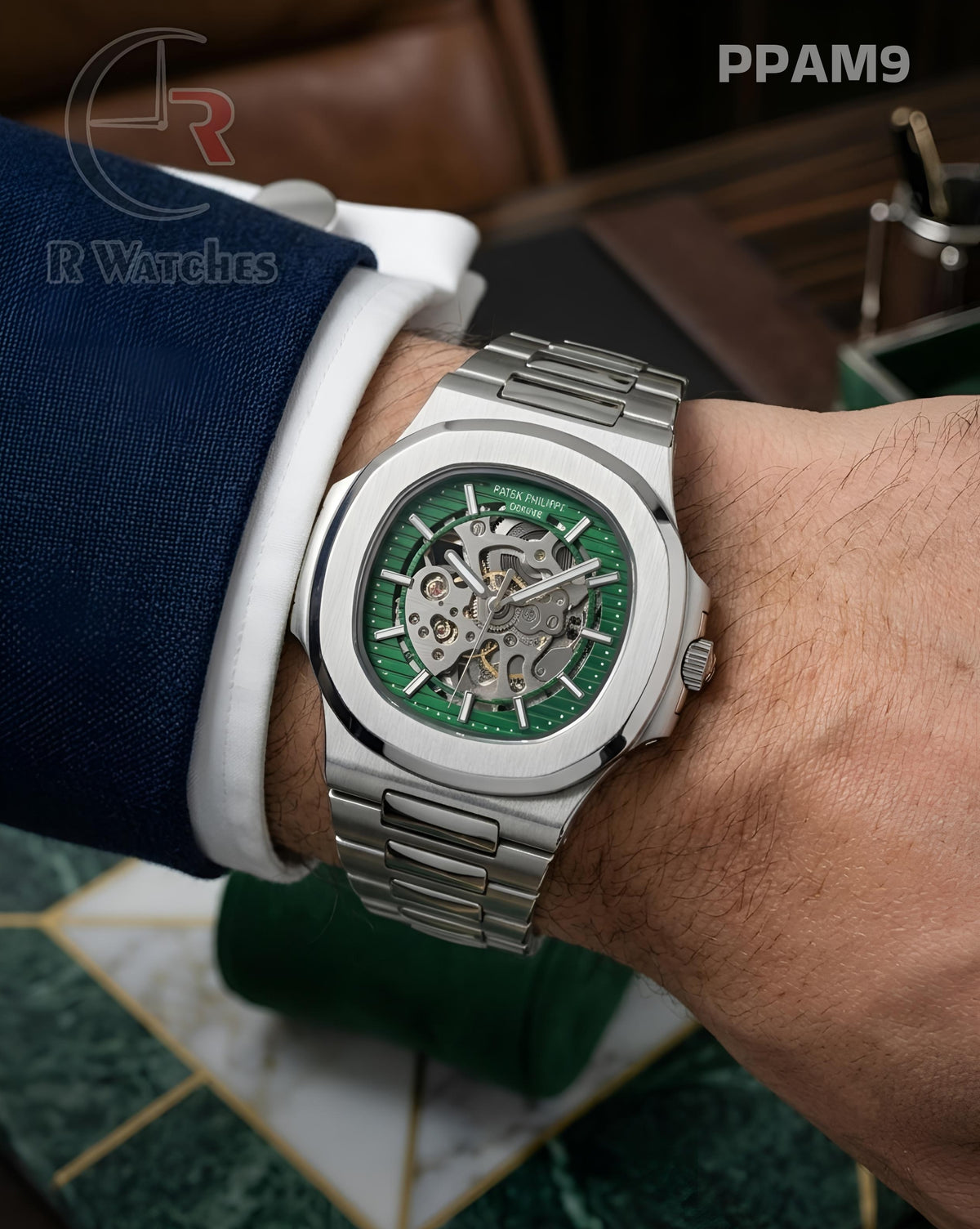 (OS)🖤⭐ Patek philip automatic silver green (PPAM9)