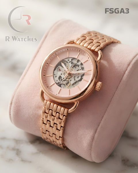 (SS)🖤⬆️⭐ Fossil Girls Automatic Rose Gold Pink (FSGA3)