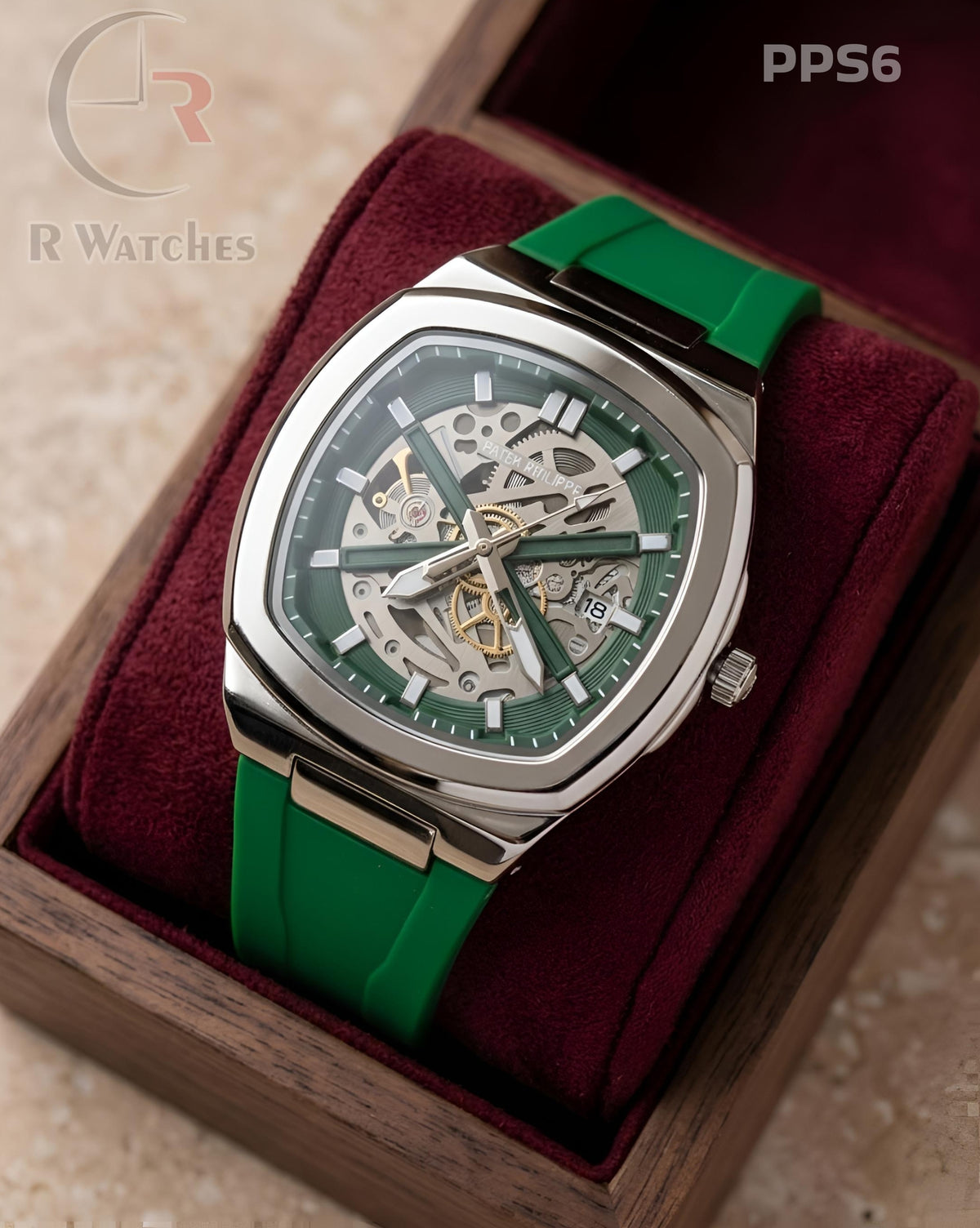 (OS)🖤⬆️ Patek Philippe Silicon Silver Green (PPS6)
