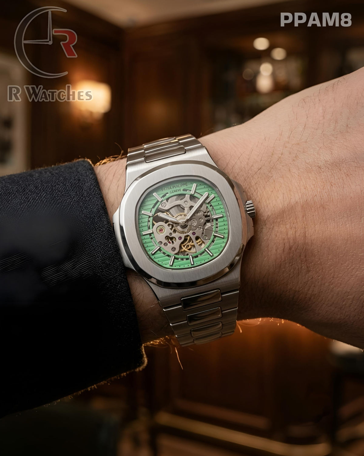 (OS)🖤⭐ Patek Philippe Automatic Silver New Colour (PPAM8)