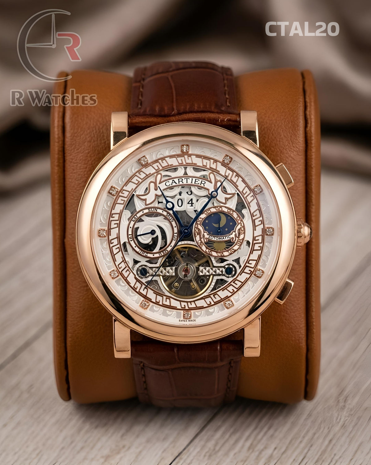 (OS2)🖤⭐ Cartier Automatic Leather Rose Gold White (CTAL20)