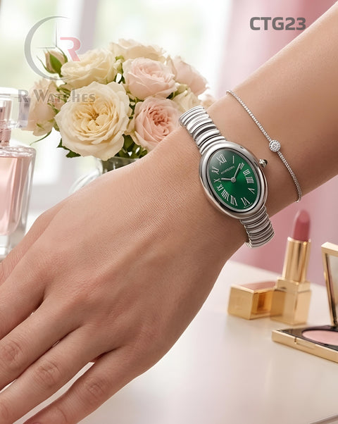 (SS)🖤⭐ Cartier Girls Silver Green Roman Dial (CTG23)