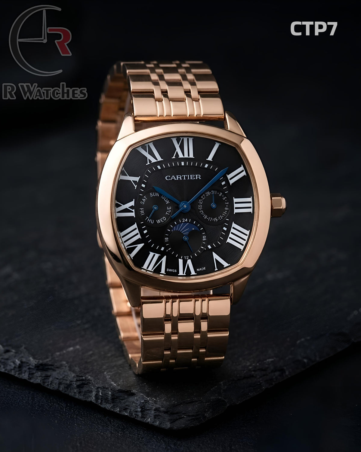 (OS)🖤⭐ Cartier Rose Gold Black Roman (CTP7)