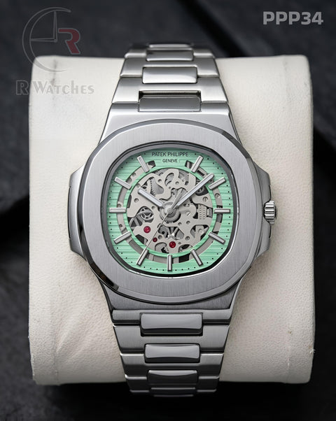 (OS)🖤⭐ Patek Philippe Machinery Silver Blue (PPP34)