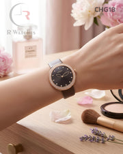 (SS)🖤⭐ Chanel Girls Leather Rose Gold Brown Dial (CHG18)