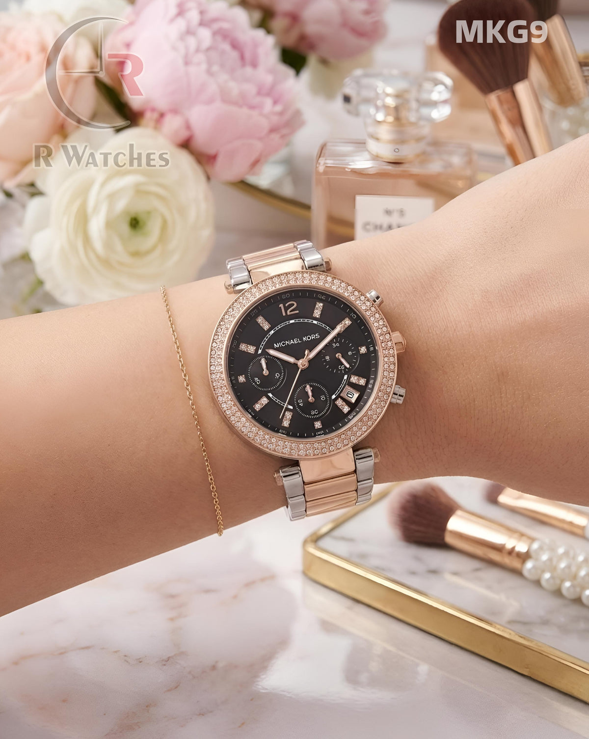 (OS)🖤⭐ MK Girls Rose Gold Black Dial (MKG9)