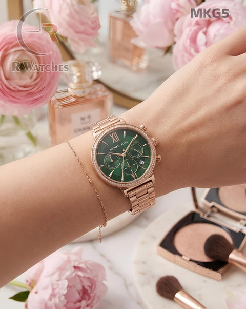(OS)🖤 MK Girls Rose Gold Green Dial (MKG5)