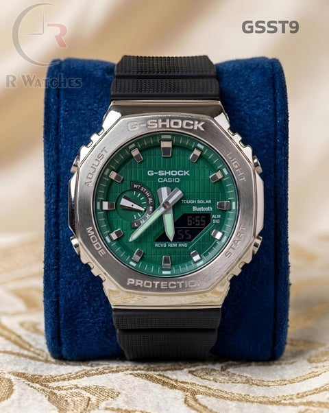(OS4)🖤⬆️🔁⭐ G-Shock ga 2100 green dial silver black (GSST9)
