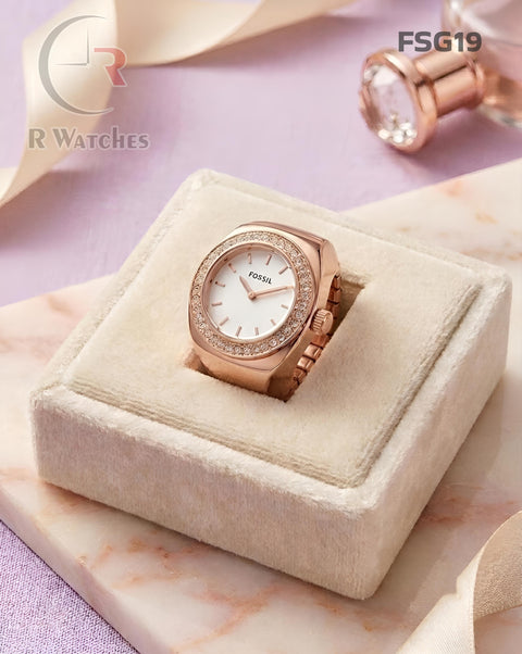 (OS)🖤⬆️ Fossil Girls Ring Diamond Rose Gold White (FSG19)