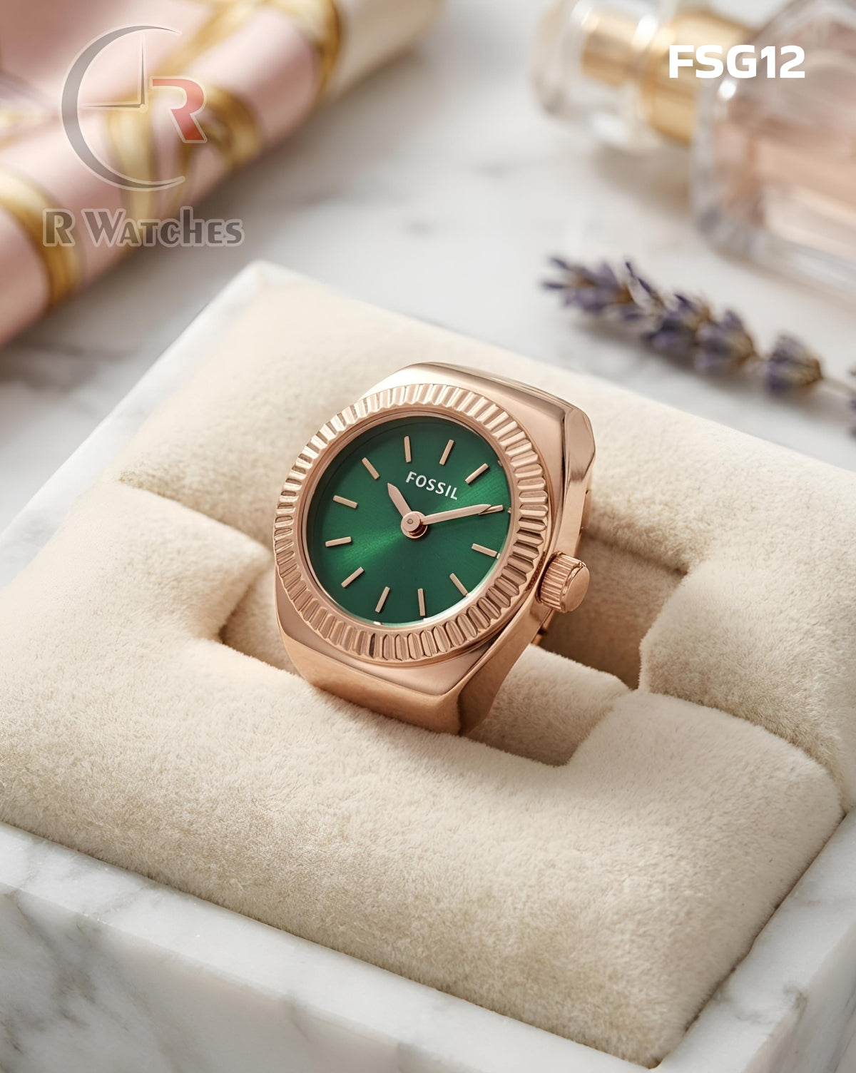 (SS)🖤 Fossil Girls Ring Circle Rose Gold Green (FSG12)