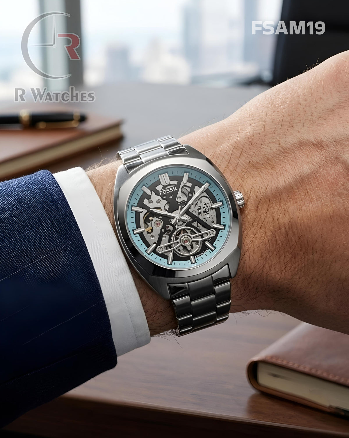 (SS)🖤⬆️⭐ Fossil Automatic Tiffany Blue Silver (FSAM19)