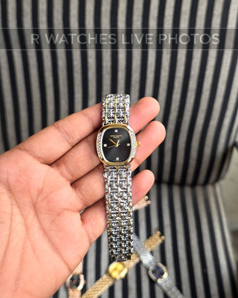 (SS)🖤⬆️⭐ Patek Philippe Girls Diamond Dual Tone Black (PPG19)