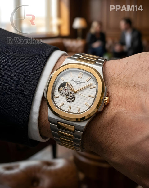 (OS)🖤⭐ Patek Philippe automatic dual tone White (PPAM14)