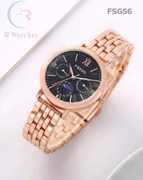 (OS)🖤⬆️ Fossil girls rose gold black roman dial (FSG56)