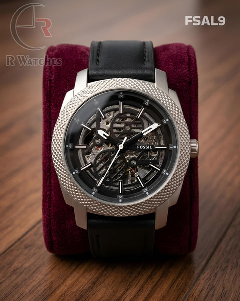 (OS)🖤⬆️ Fossil Automatic Leather Black Silver (FSAL9)