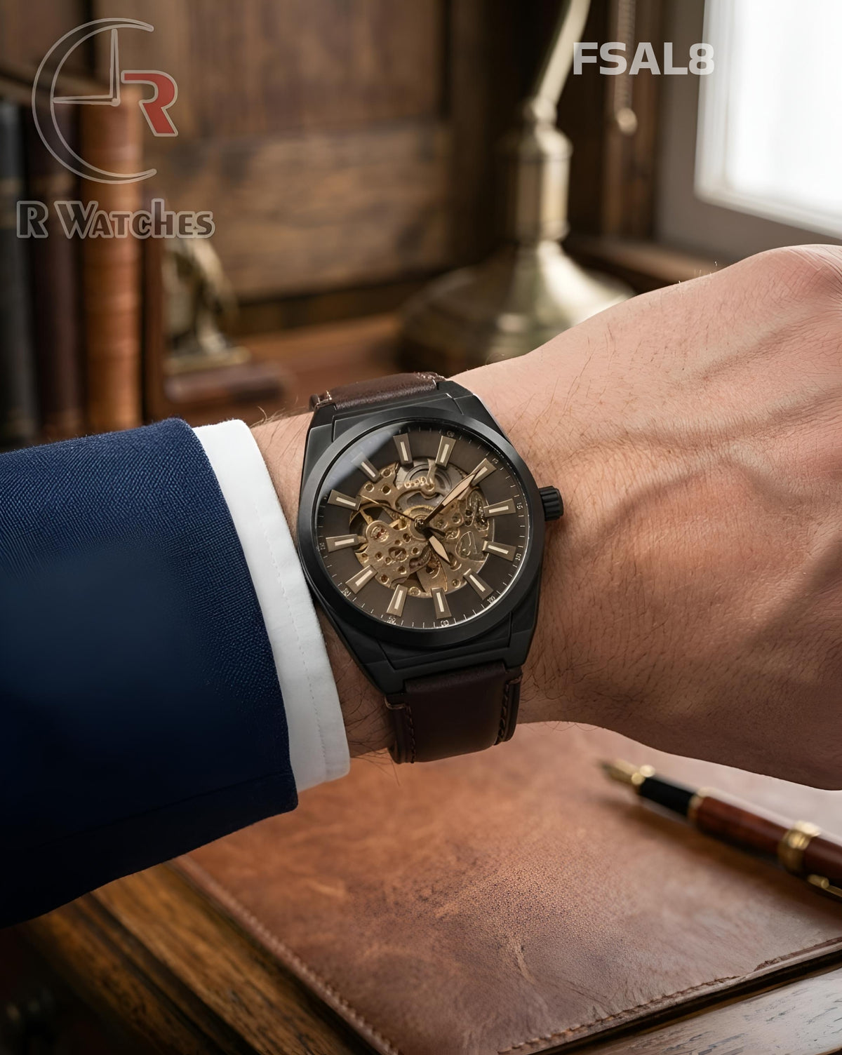 (OS4)🖤⬆️⭐🔁 Fossil Automatic Leather Brown Black (FSAL8)