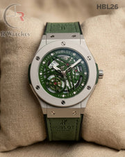 (SS)🖤⬆️ Hublot Machinery Leather Silver Green (HBL26)
