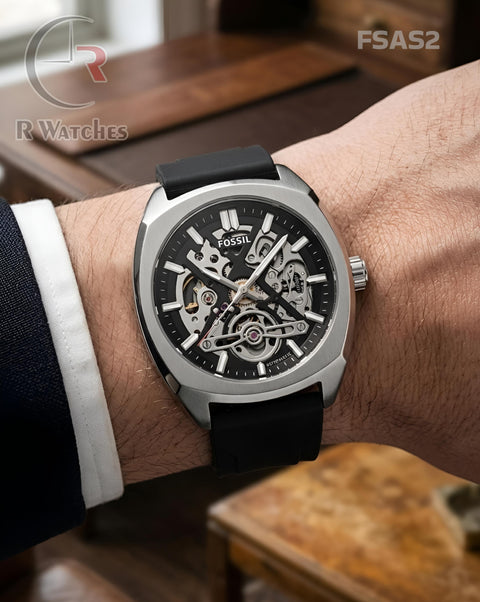 (OS)🖤⭐ Fossil Automatic Silicon Silver Black  (FSAS2)