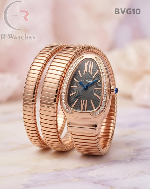 (SS)🖤⬆️⭐ Bvlgari Girls Snake Diamond Rose Gold Grey (BVG10)
