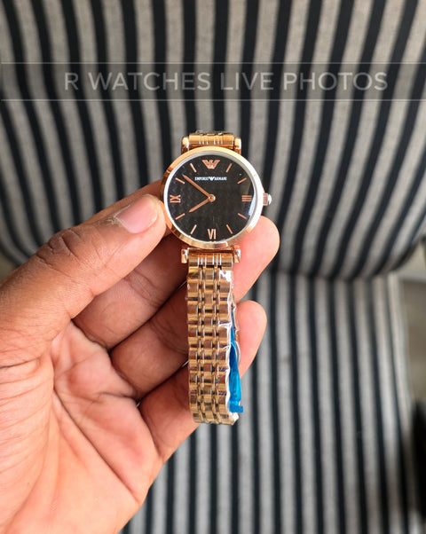 (OS)🖤⬆️⭐ Armani Girls Rose Gold Black Dial (EAG14)