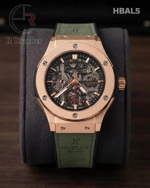 (OS5)🖤⭐ Hublot Automatic Leather Rose Gold Black (HBAL5)