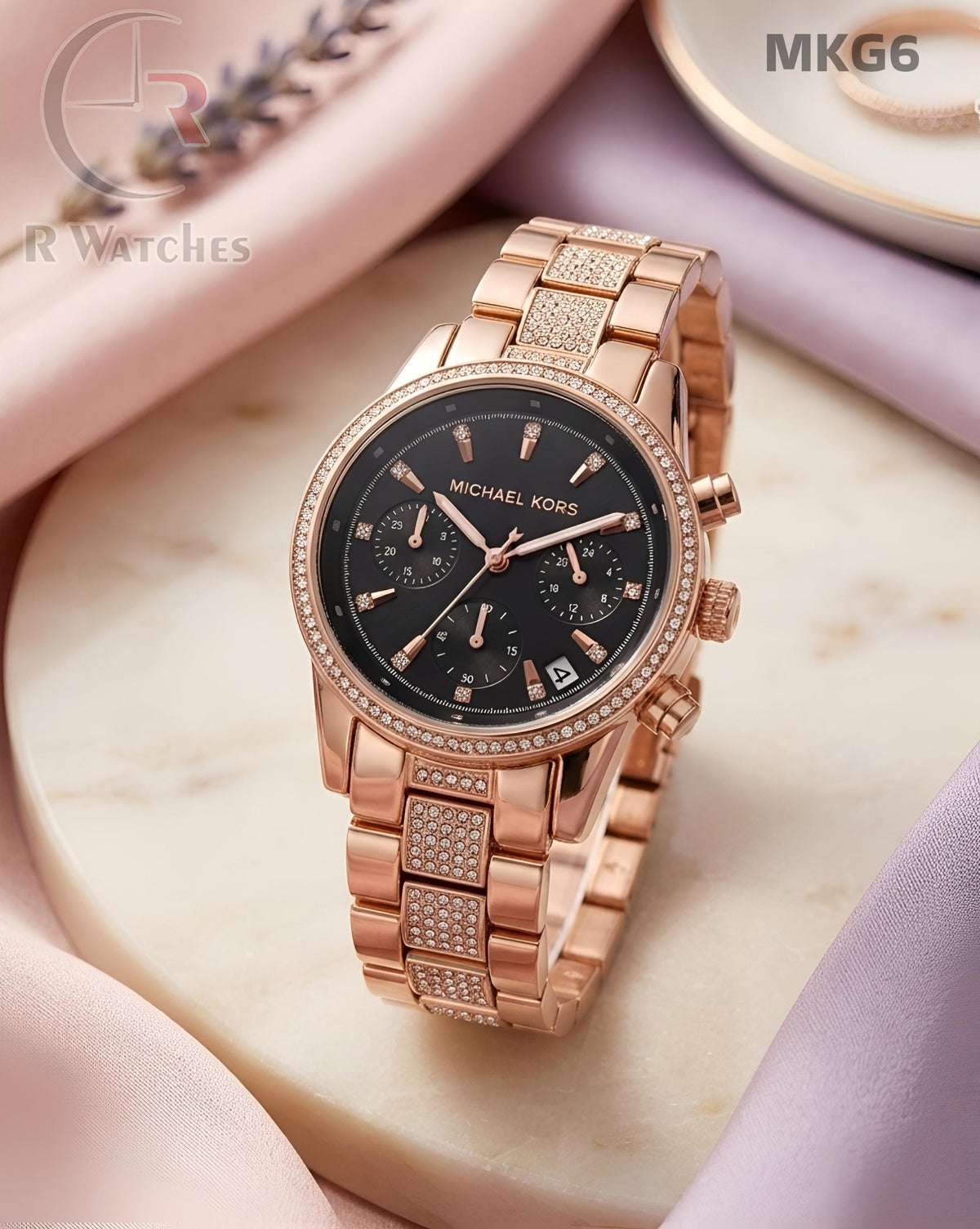 (OS)🖤⭐ MK Girls Rose Gold Black Dial (MKG6)