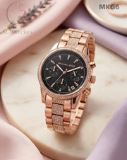 (OS)🖤⭐ MK Girls Rose Gold Black Dial (MKG6)