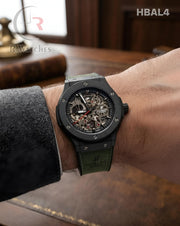 (OS)🖤⭐ Hublot Automatic Leather Green Black Silver (HBAL4)