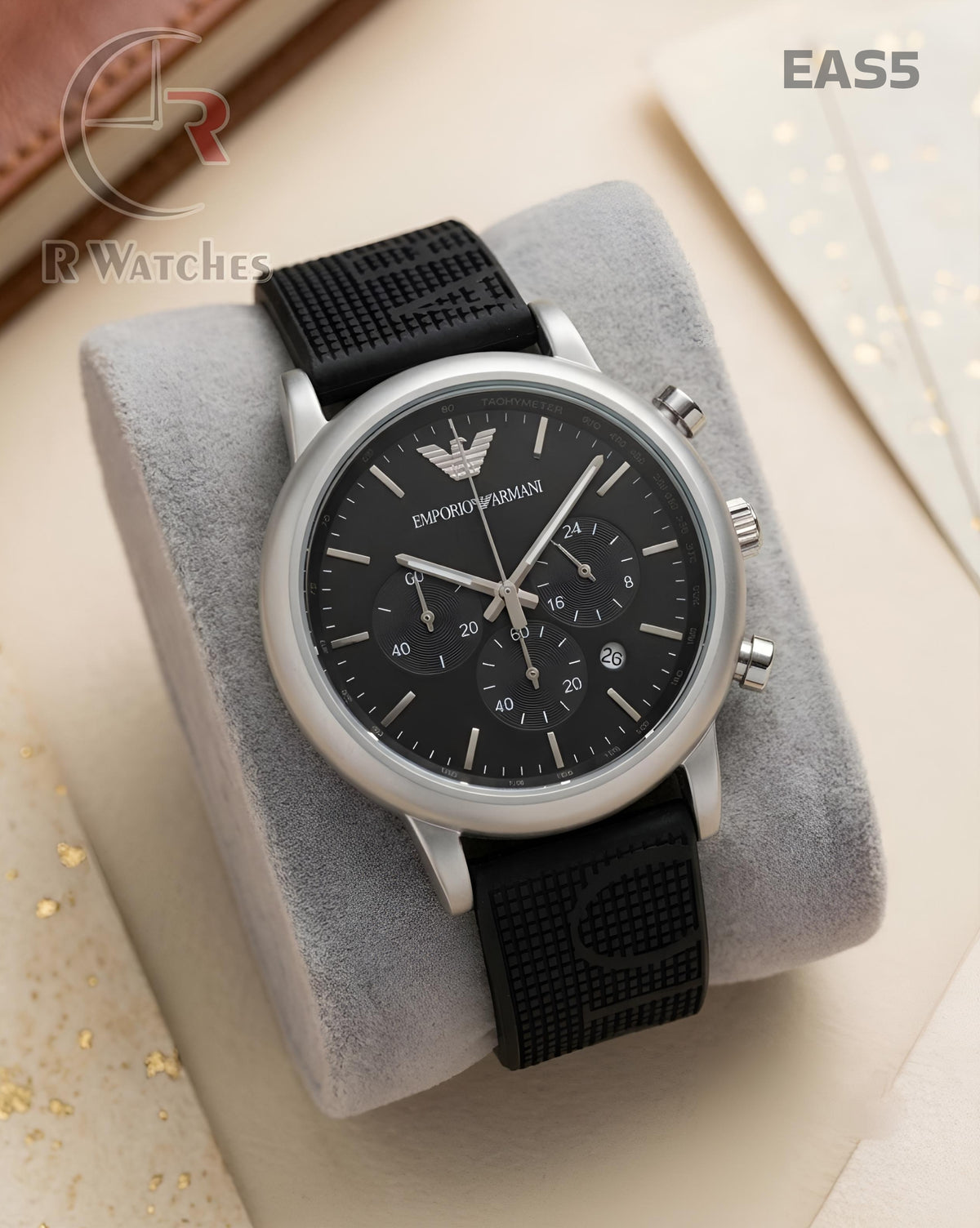 (OS2)🖤⭐ Armani Silicon Silver Black Dial (EAS5)