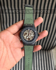 (OS)🖤⭐ Hublot Automatic Leather Green Black Silver (HBAL4)