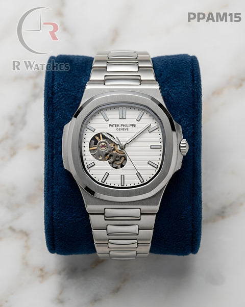 (OS)🖤⭐ Patek Philippe automatic silver white (PPAM15)
