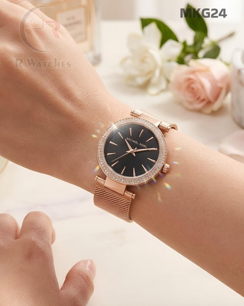 (OS2)🖤⭐ MK Girls Diomond Edition Rose Gold Black (MKG24)