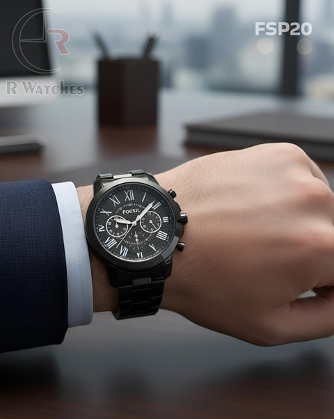 (OS)🖤⭐ Fossil Full Black Roman Dial (FSP20)
