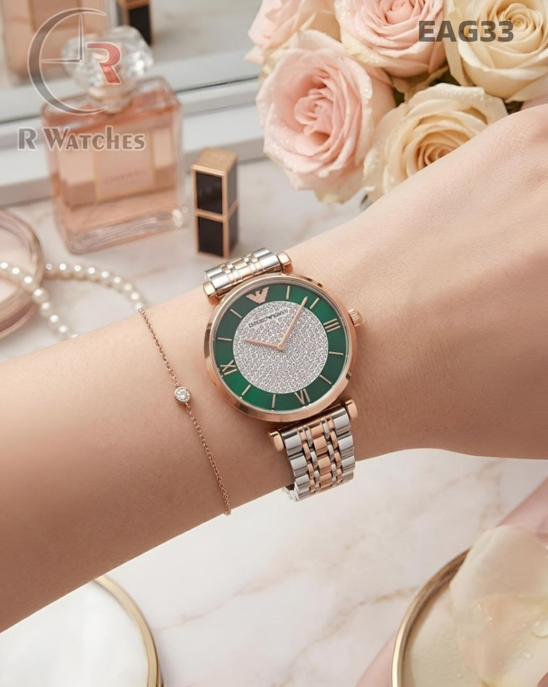 (SS)🖤⬆️ Armani Girls Diamond Rose Gold Green (EAG33)
